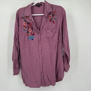 Womens Mauve Embroidered Tunic Top Size 1X‎ Floral Boho Western Cottagecore